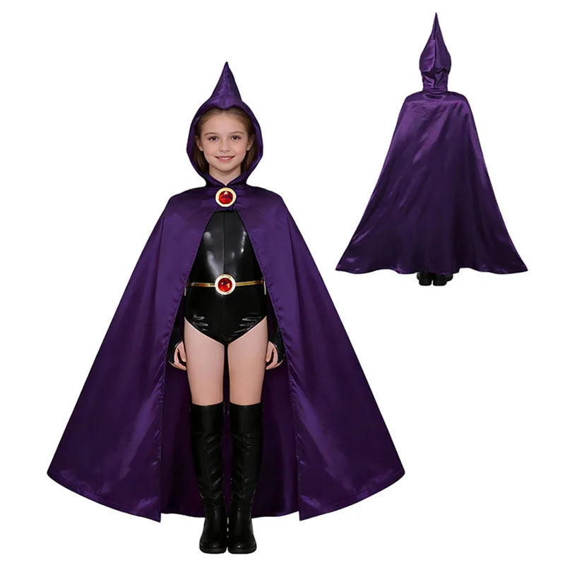 Kids Purple Hooded Superhero-Inspired Halloween Costume