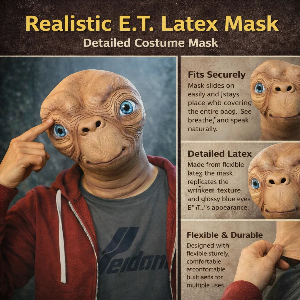 ET Alien Latex Mask Halloween Carnival Party Movie E.T. the Extra-Terrestrial RealisticCosplay
