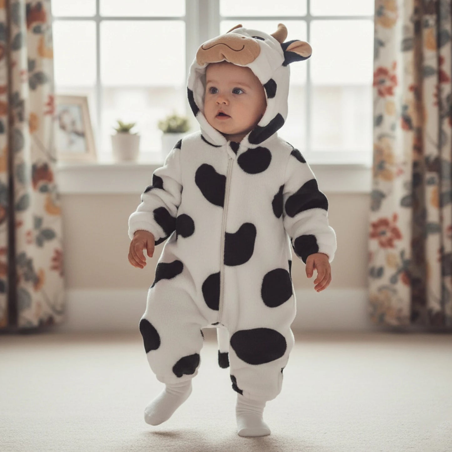 Halloween Costumes Baby Romper Sleeve Hooded Fall Bodysuit Cow Costume Halloween for - A / 66CM
