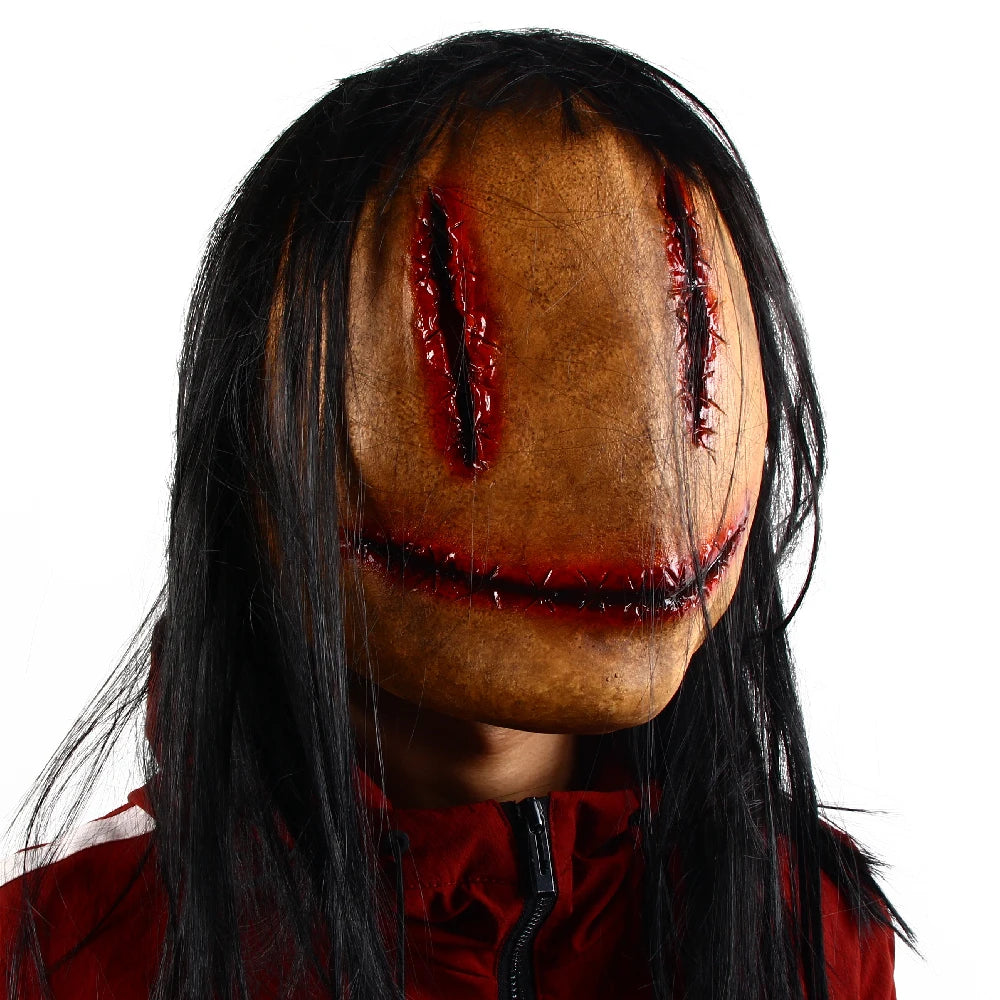 Halloween Horror Mask Bloody Lifelike Horror Smiley Costume Tricky Latex Pullover Mask - WHITE