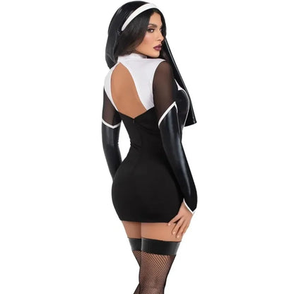Women's Women's Women Halloween Nun Costume Sexy Black Pu Leather Hollow Nun - product image 4