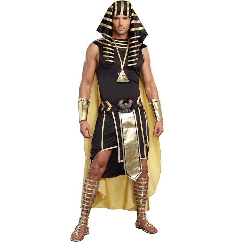 Men Egyptian Costume Set 7 Pcs Golden Trim Tank Tops Skirt Arm Sleeves