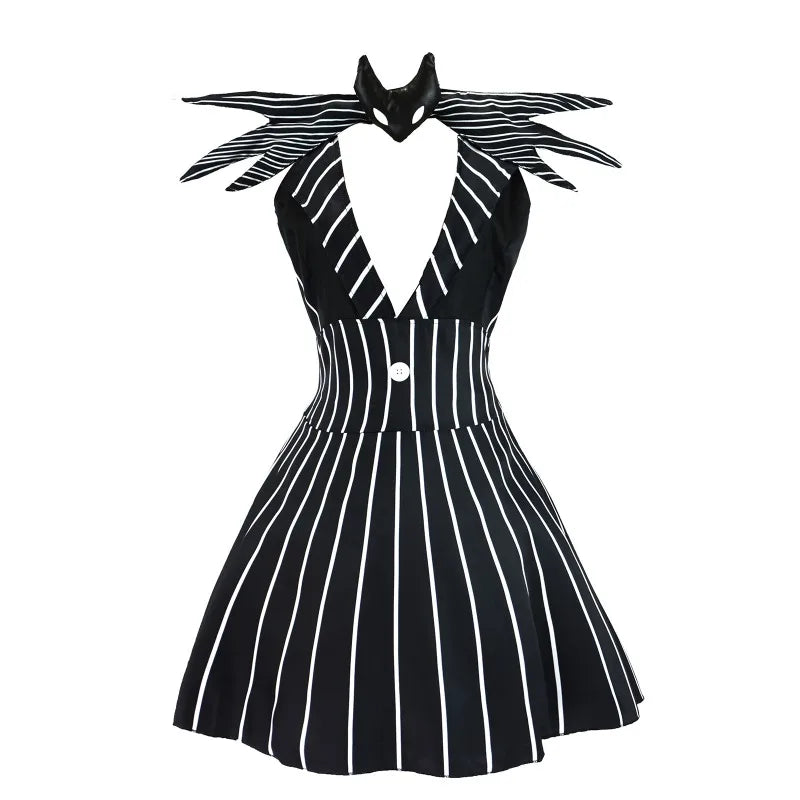 Anime Striped Skeleton Gentleman Costume Night Outfit Black Stripe Dress for Women's Halloween Fancy - Dress / M