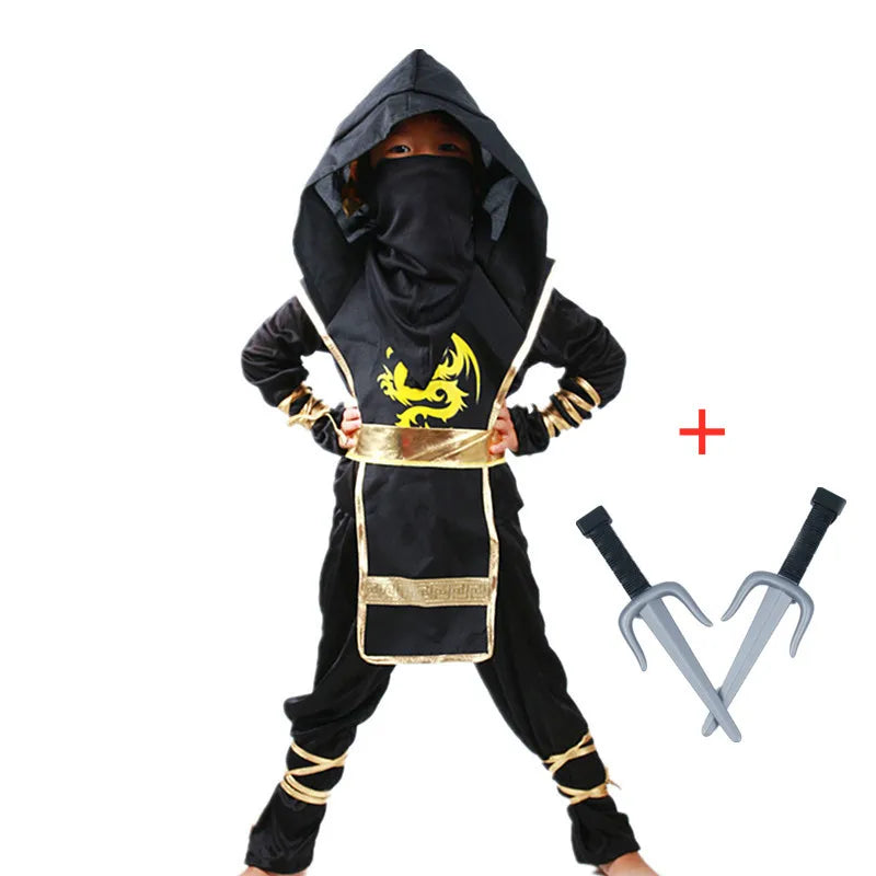 Black Ninja Costume Boy Halloween Japanese Samurai Costume Kid Anime Muscle Costume With
