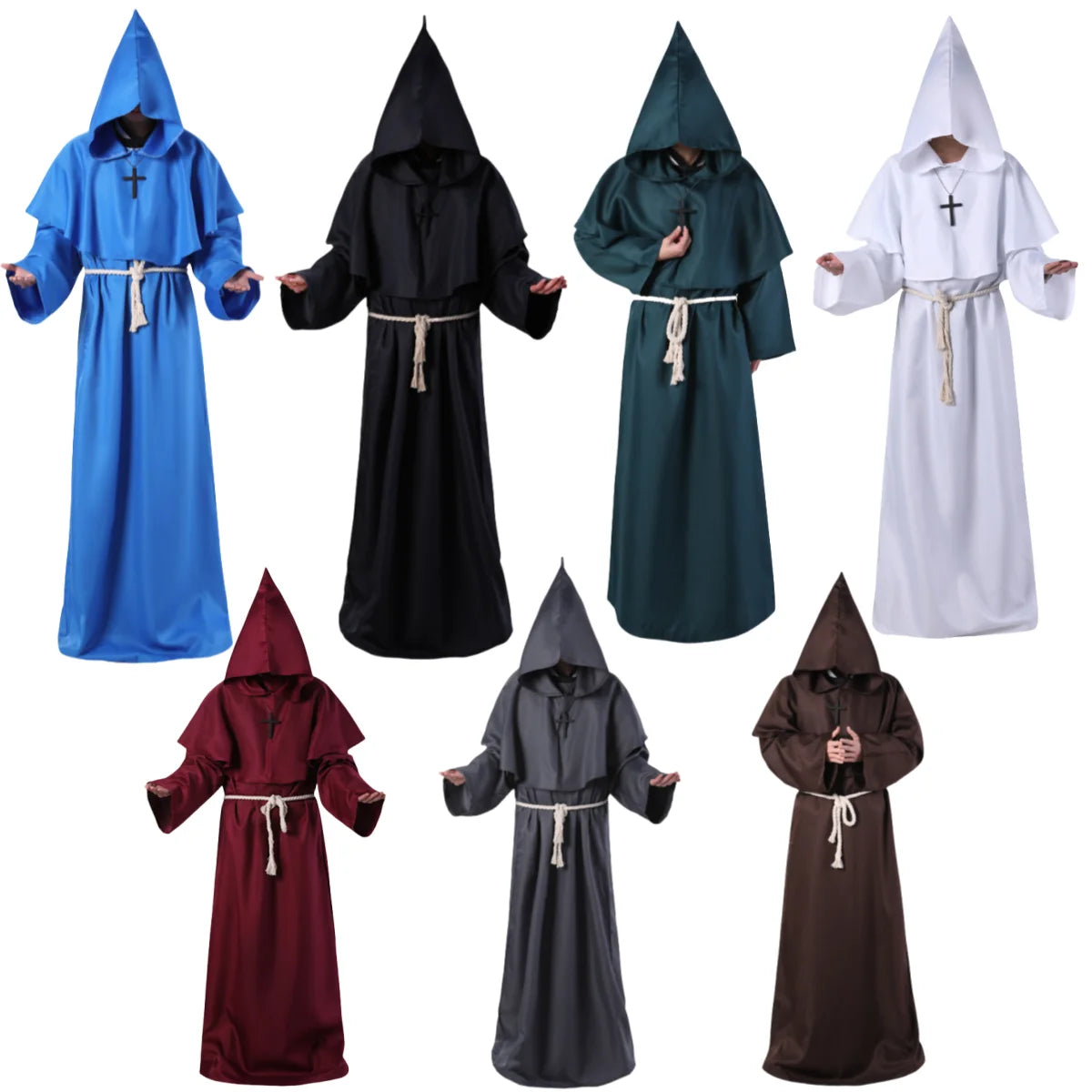 Adult Wizard Middle Ages Christian Monk Friar Priest Hooded Costume