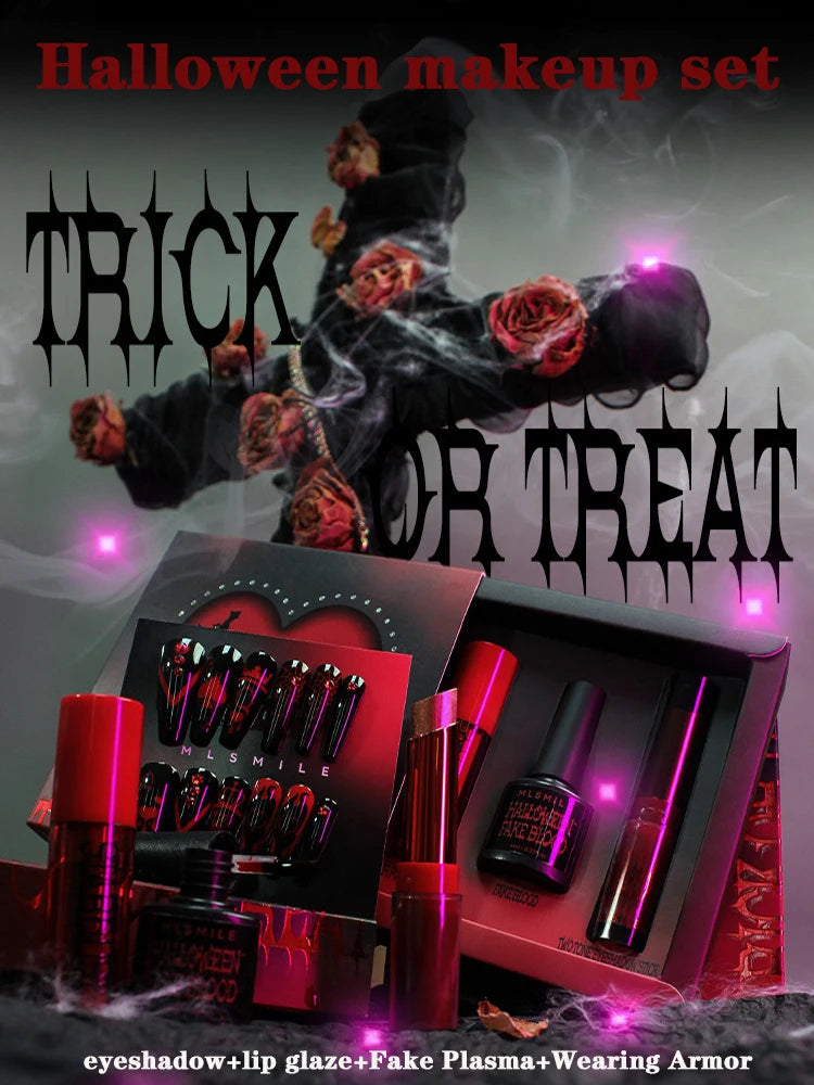 Halloween Makeup Set Glitter Lip Glaze Fake Blood Wearing Armor 4pcs/set Festive Set Trick or Treat Cosmetics - product image 2