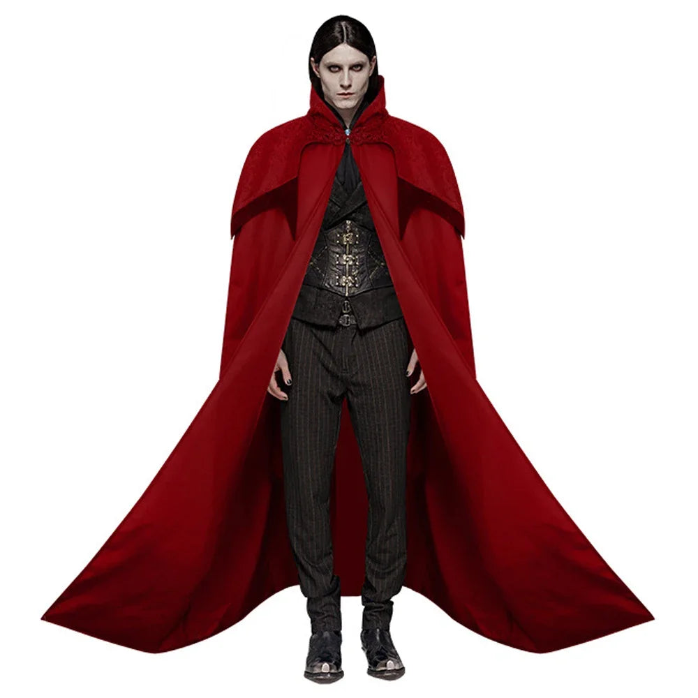 Halloween Medieval Men's Vampire Cosplay Costume Gothic Retro Hooded Black Cape Knight Pirate Robe Carnival - product image 2