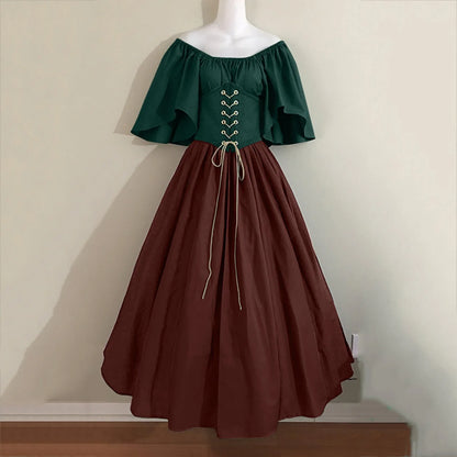 Women's Medieval Retro Contrasting Color Slim Swing Shoulder Costume - alternate view 13