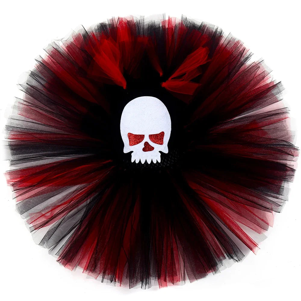 Scary Ghost Skull Costume for Girls Halloween Day of The Dead Dress Up Clothes Red Black Kids Fancy Tutu Dress - product image 5