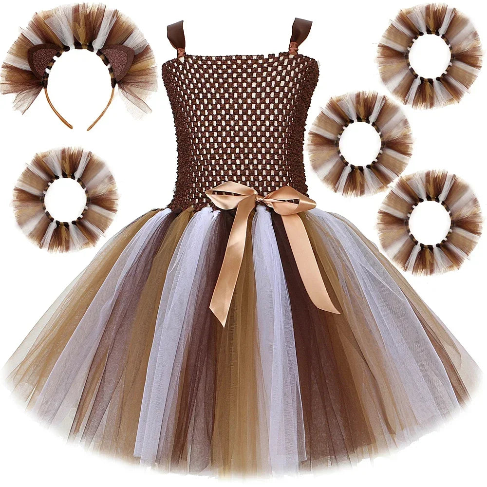 Girls Lion Tutu Halloween Costume with Cuffs