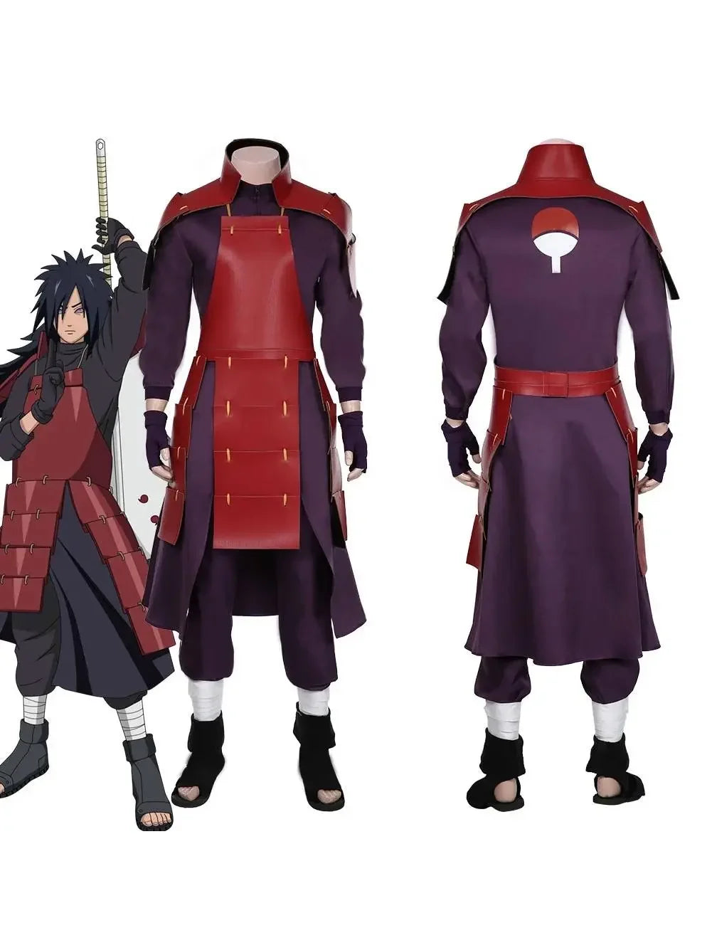 Anime Akatsuki Uchiha Madara Costume Man Armor Lining Pants Suit Halloween Costume - full set / M