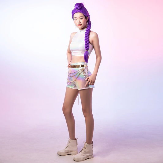 Costume White Performance Costumes for Group Adult Top + Shorts + Belt Performance Outfit - Suit / L