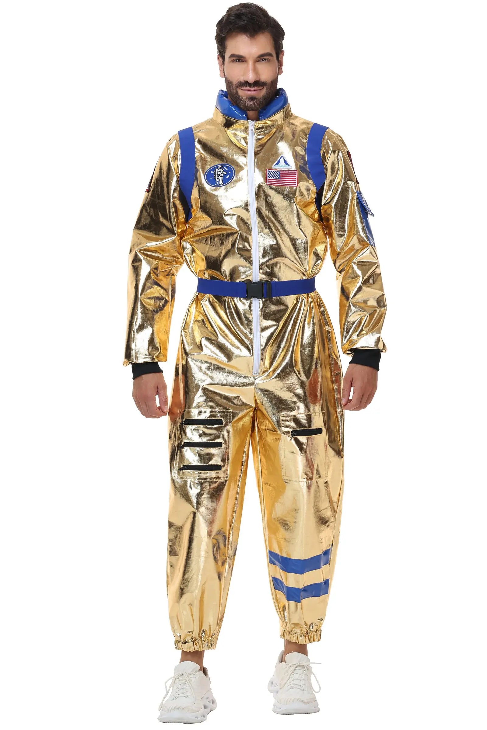 Adult Silver Astronaut Costume Men Women Spaceman Suit Space Jumpsuit Halloween Costume - Yellow Men-B / M