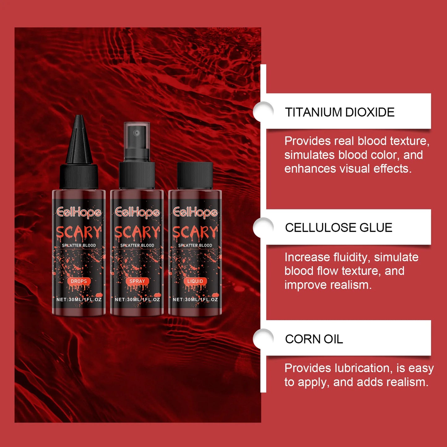 Halloween Fake Blood Makeup Kit Blood Drop Vampire Zombie Cosplay Washable Mock Blood Fake Blood Spray For - product image 5