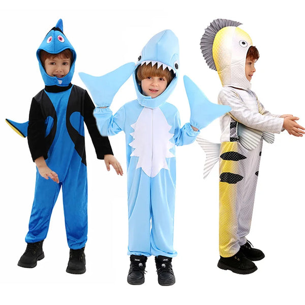Ocean Halloween Cosplay Little Shark Mermaid Flounder Costume Funny Sea Creature Clownfish Boys