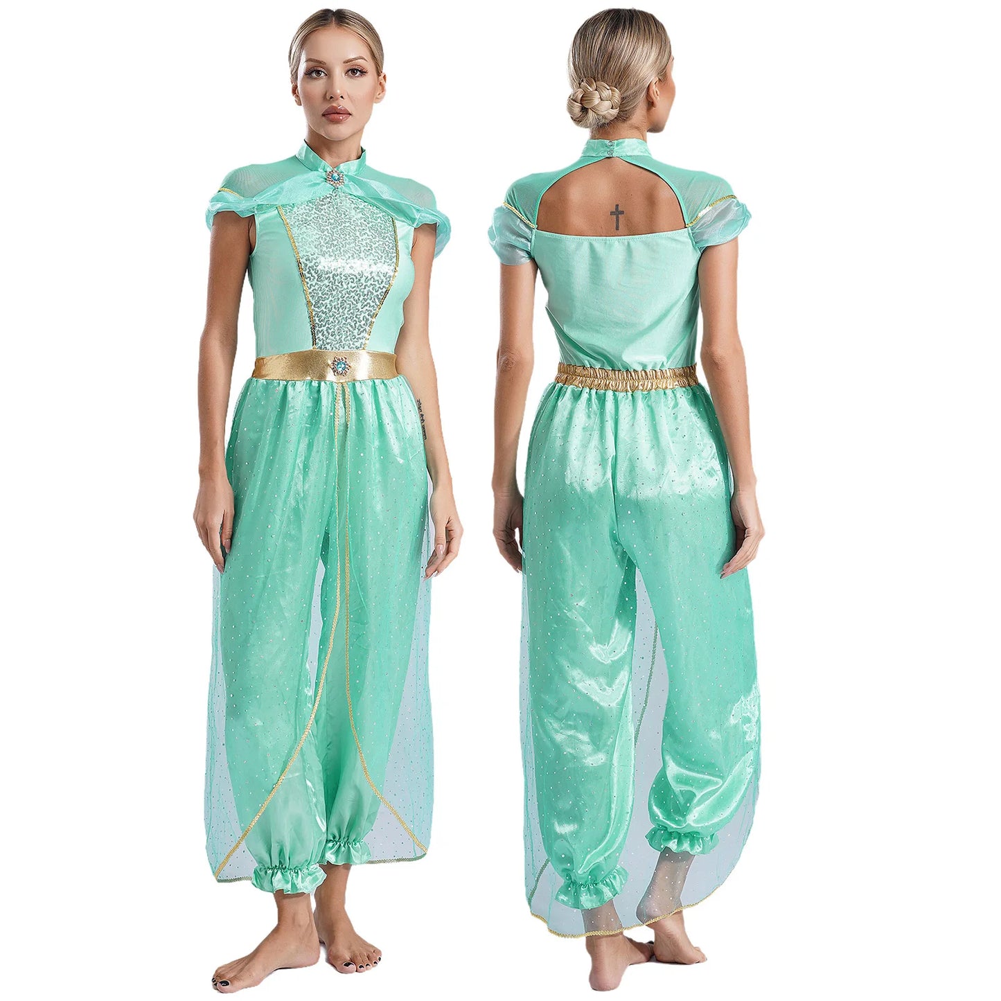 Women's Arabian Prince Belly Dance Princess Jumpsuit Indian Gems Costume - alternate view 10