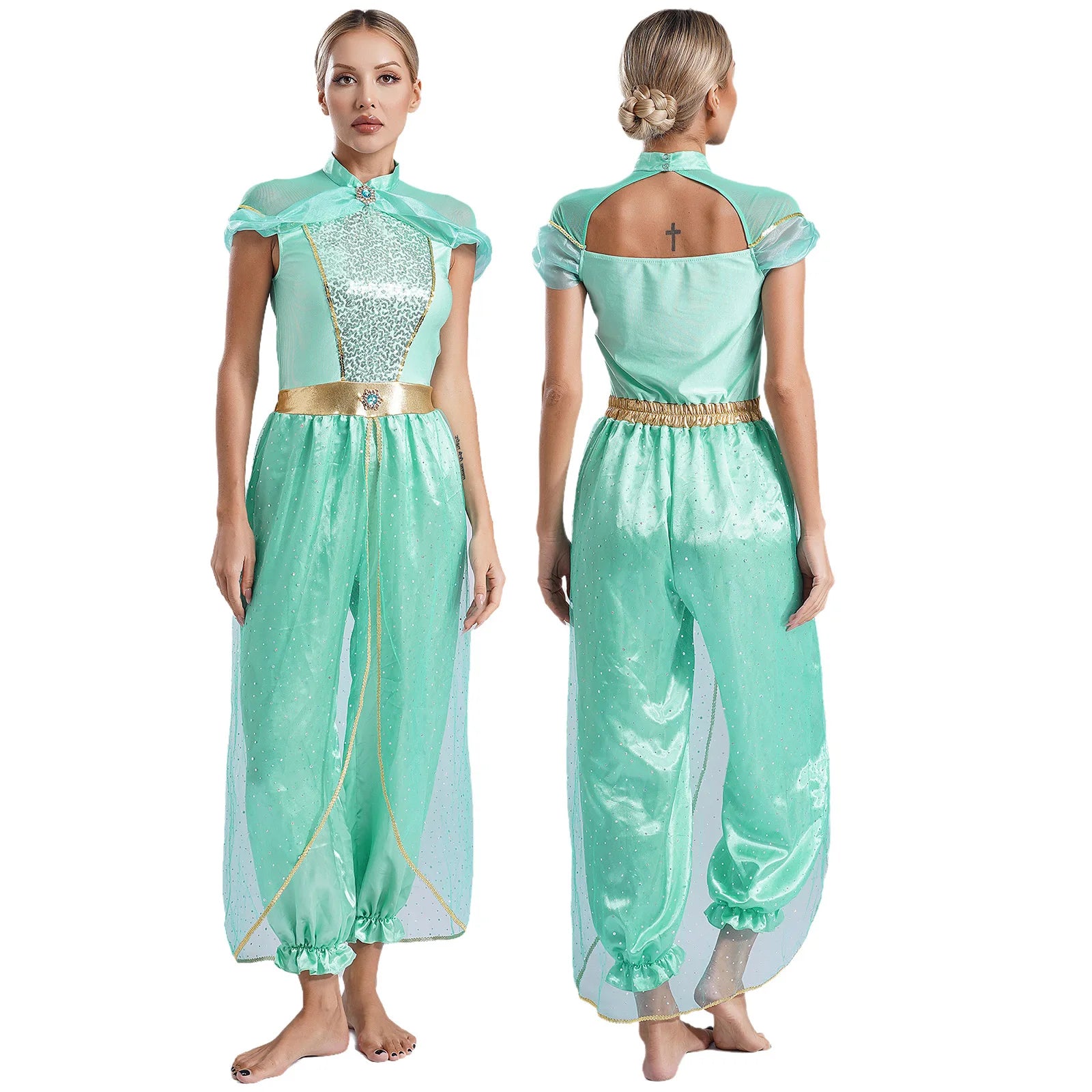 Women's Arabian Prince Belly Dance Princess Jumpsuit Indian Gems Costume - alternate view 10