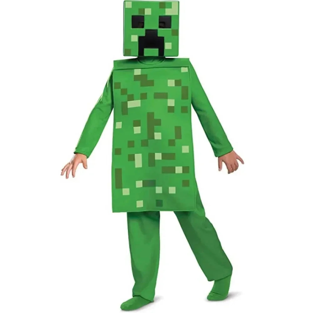 Boys Craft Villager Costume Deluxe Kids Games Party Armor Suit Creep Jumpsuit Blue