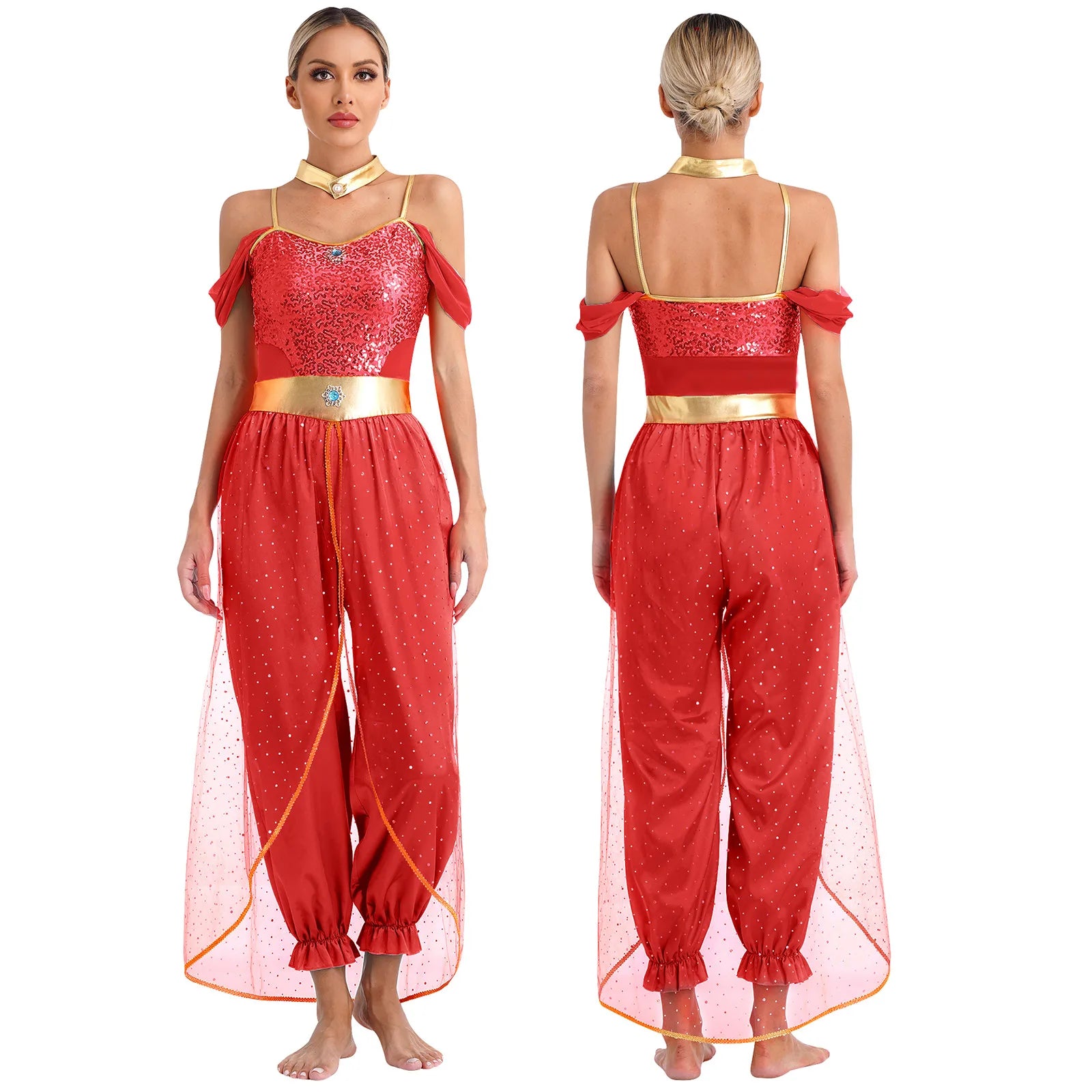 Women's Arabian Prince Belly Dance Princess Jumpsuit Indian Gems Costume - alternate view 9