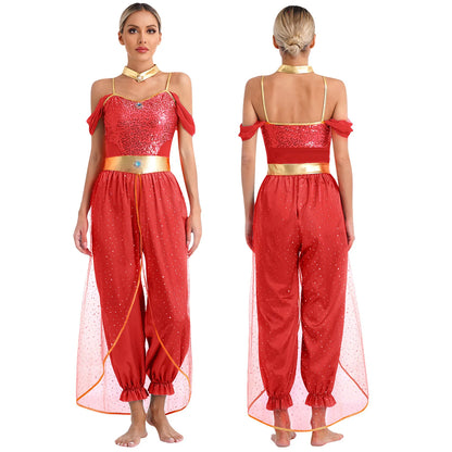 Women's Arabian Prince Belly Dance Princess Jumpsuit Indian Gems Costume - alternate view 9