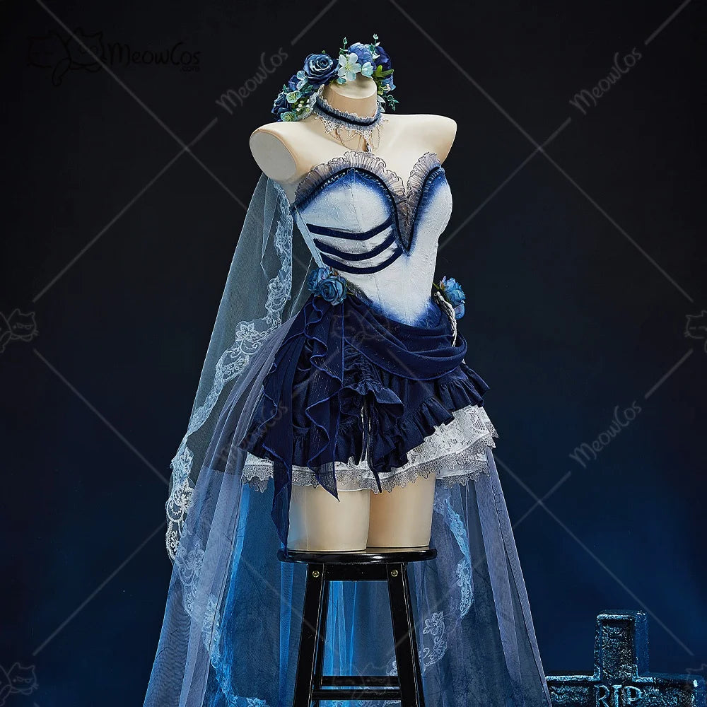 Meowcos Women's Bride Halloween Gothic White Blue Zombie Bride Dress Dark - product image 6