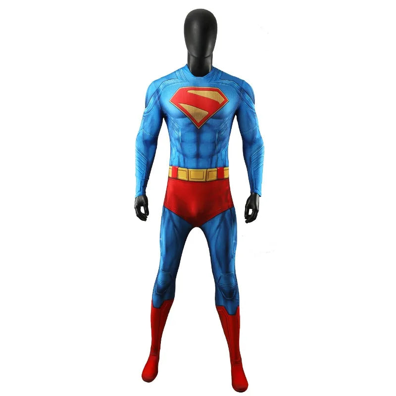 Superman Costume 3D Printed Blue Zentai Jumpsuit with Red Cape for Men Superhero Halloween - Clothes Cloak / XXXL