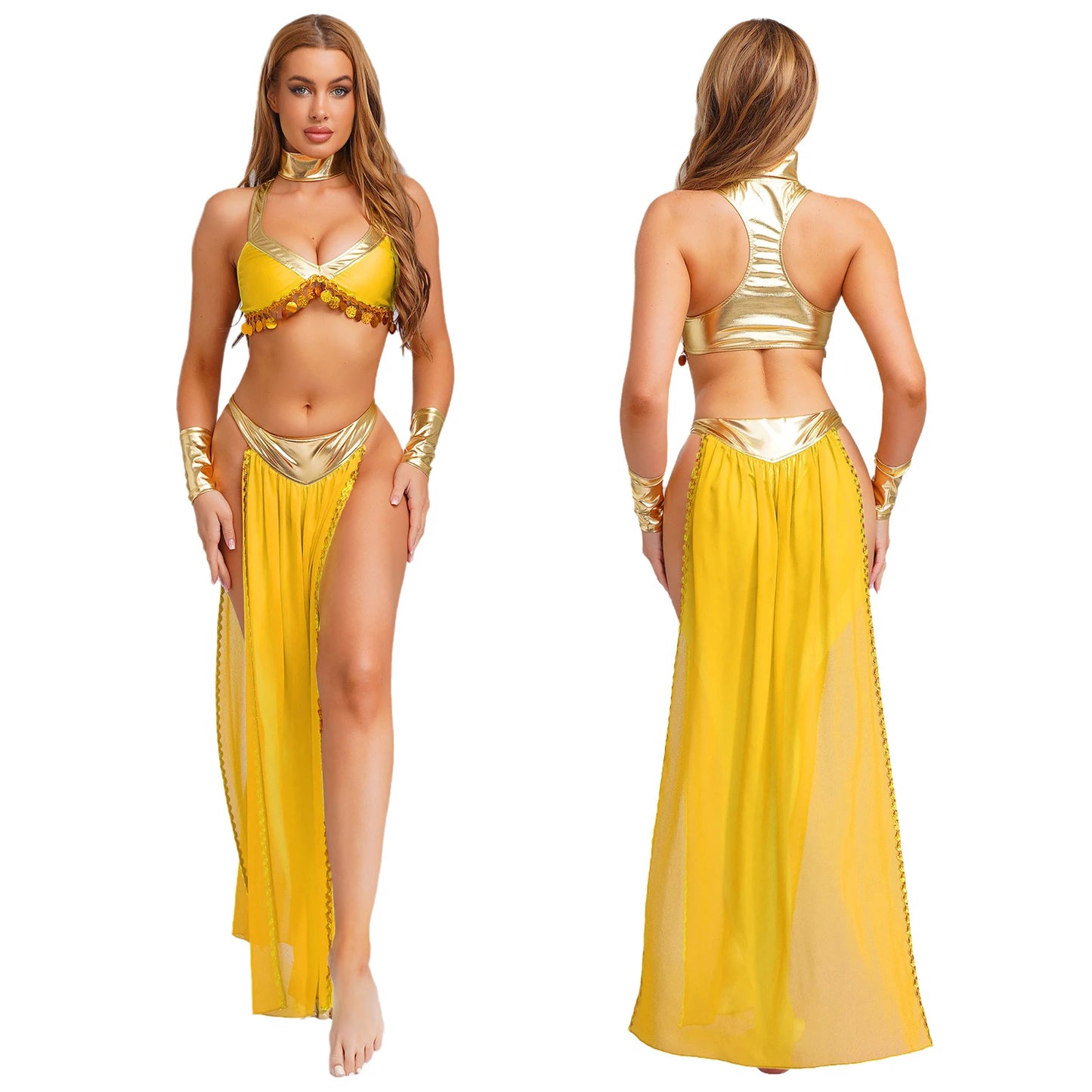 Women Halloween Cleopatra Ancient Egyptian Queen Sun Goddesses Cosplay Costume Crop Top with Skirt Belly Indian Dance Outfit