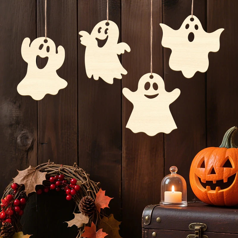 20Pcs Halloween Wooden Ghost Unfinished Wood Ghost with Twine for DIY - product image 1