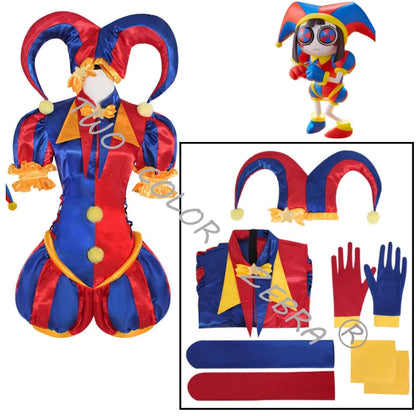 Digital Circus Pomni Costume Women's Red Blue Clown Suit Matching Hat Pom Poms Wig - Only Wig / XL