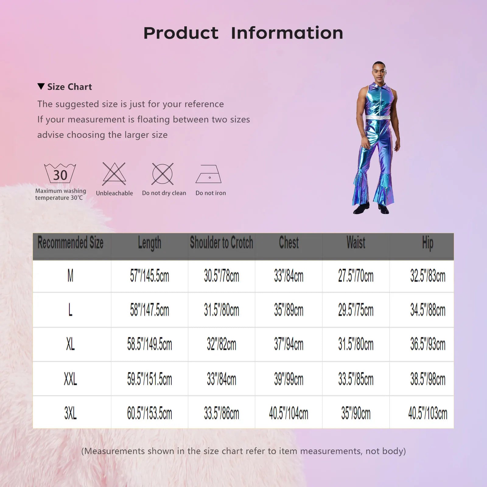 Adult Mens Shiny Metallic 70s Disco Costume Lapel Collar Sleeveless High Waist Flared Jumpsuit Rock Disco - product image 2