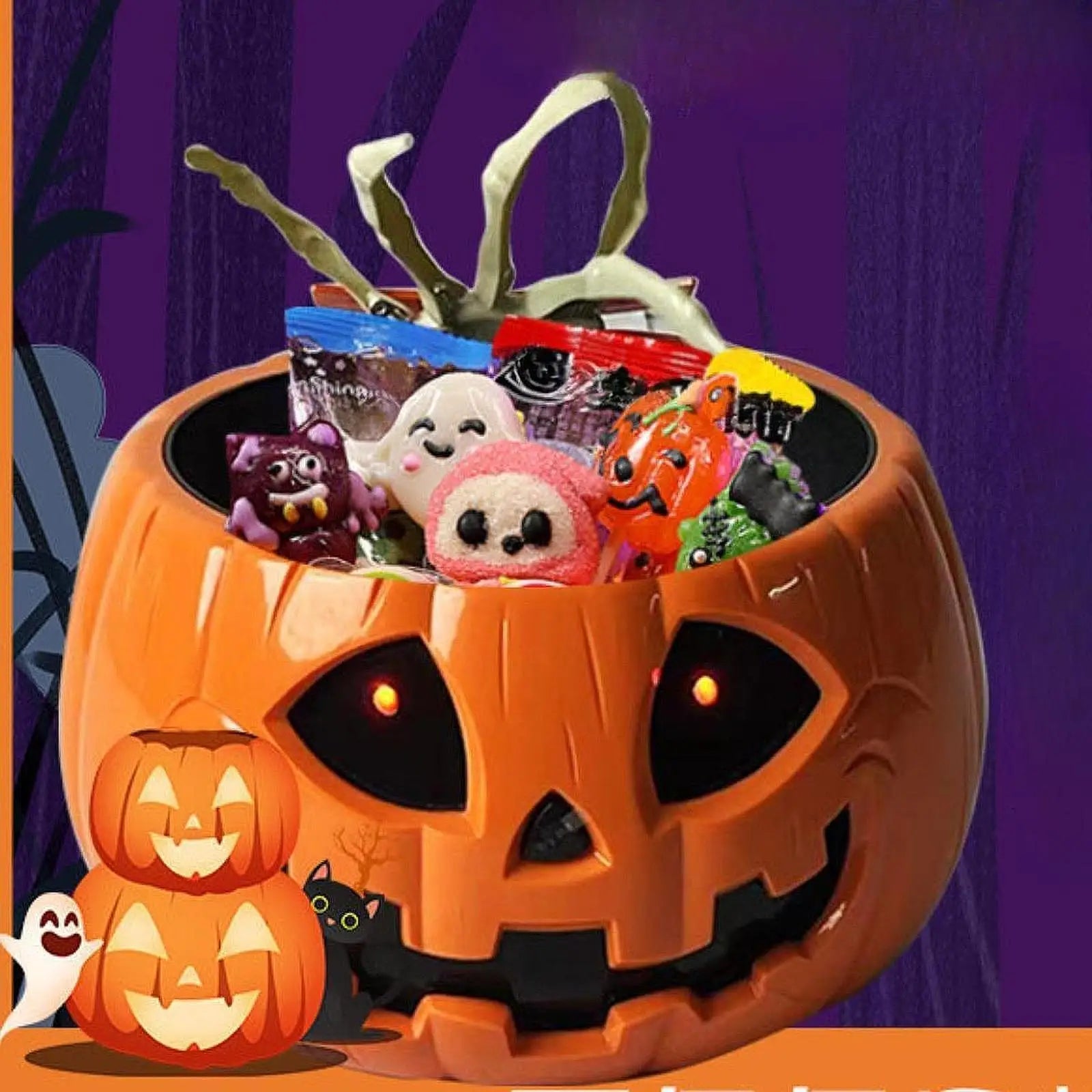Halloween Pumpkin Candy Bowl Glow in The Dark Halloween Electric Toy for Home - product image 3