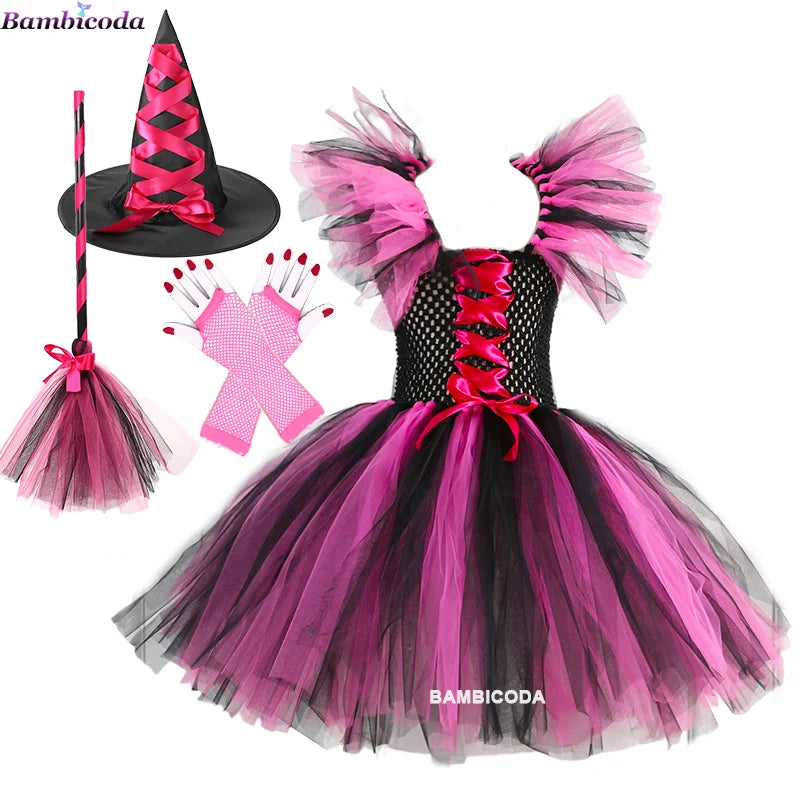 Kids' Witch Tutu Knee Hat Broom Pantyhose Costume - alternate view 25