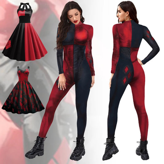 Women's For Movie Role Print Jumpsuit Christmas Dresses Bodysuit Anime Costume