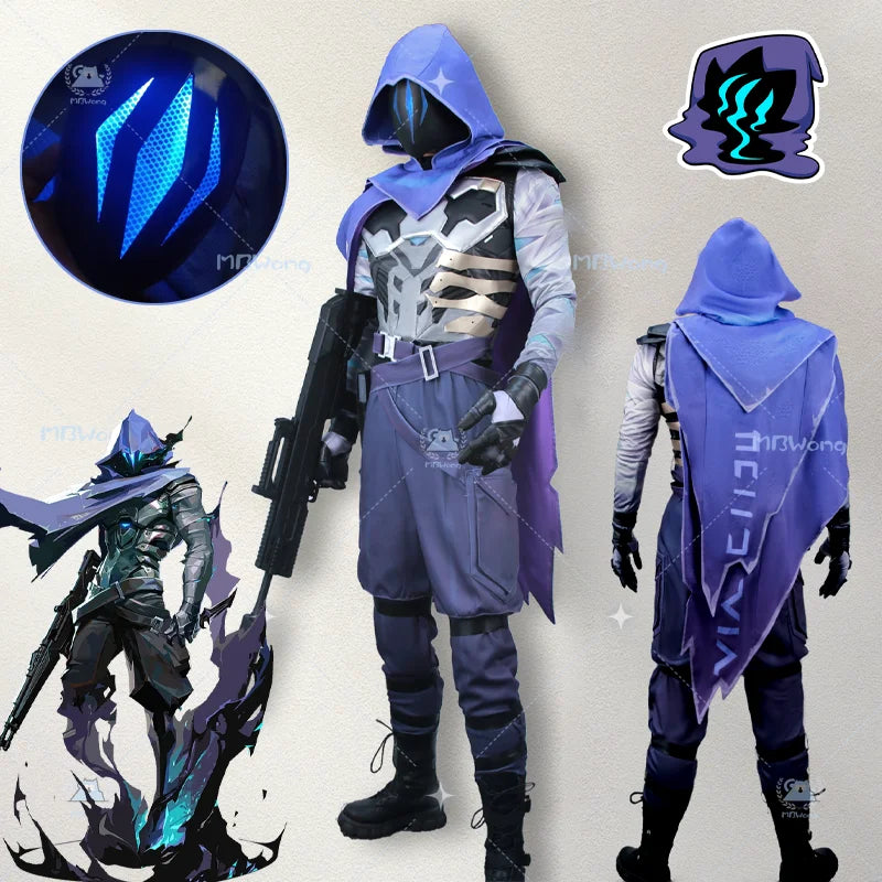 Game Valor Omen Costume Controller Omen Outfit Set Mask Shoes for Hallowmas Adult Women - Non luminous mask / XXL