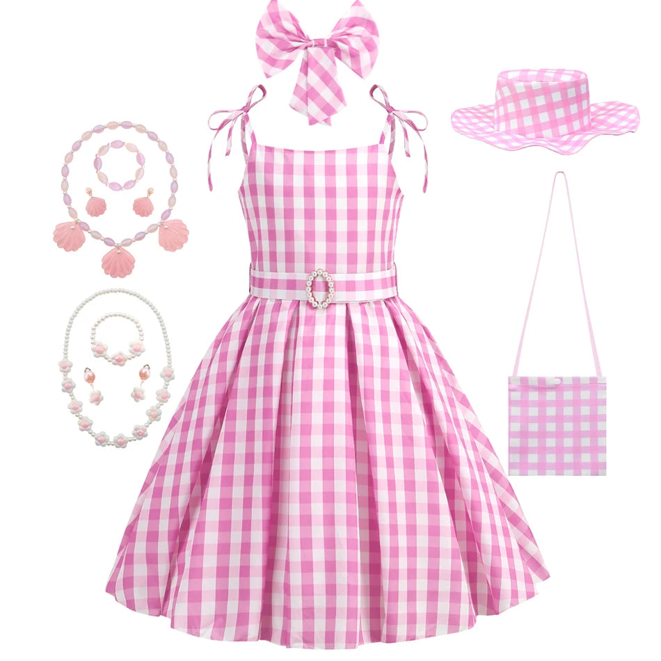 Girls Pink Plaid Princess Halloween Costume Dress