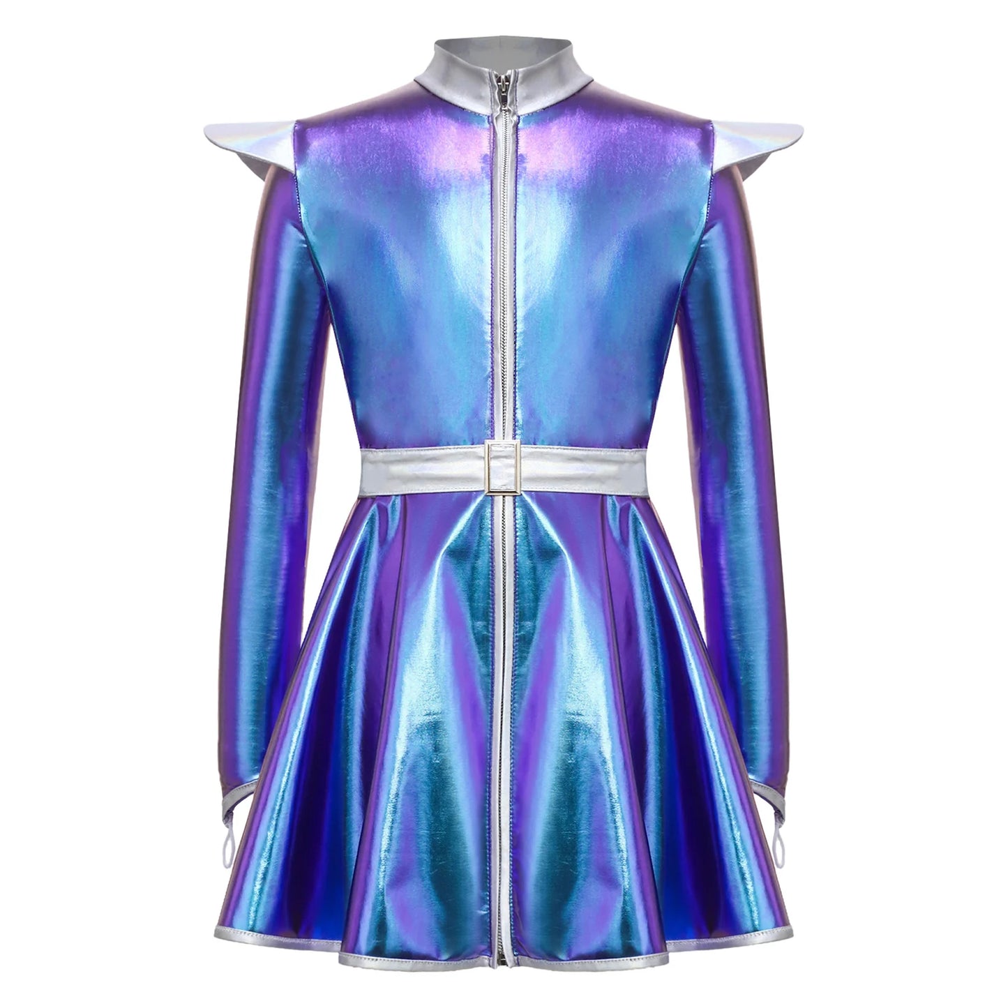 Kids Halloween Alien Costume Girls Metallic Shiny Zipper A-line Tutu Dress for Outer Space Robot Astronaut - product image 6