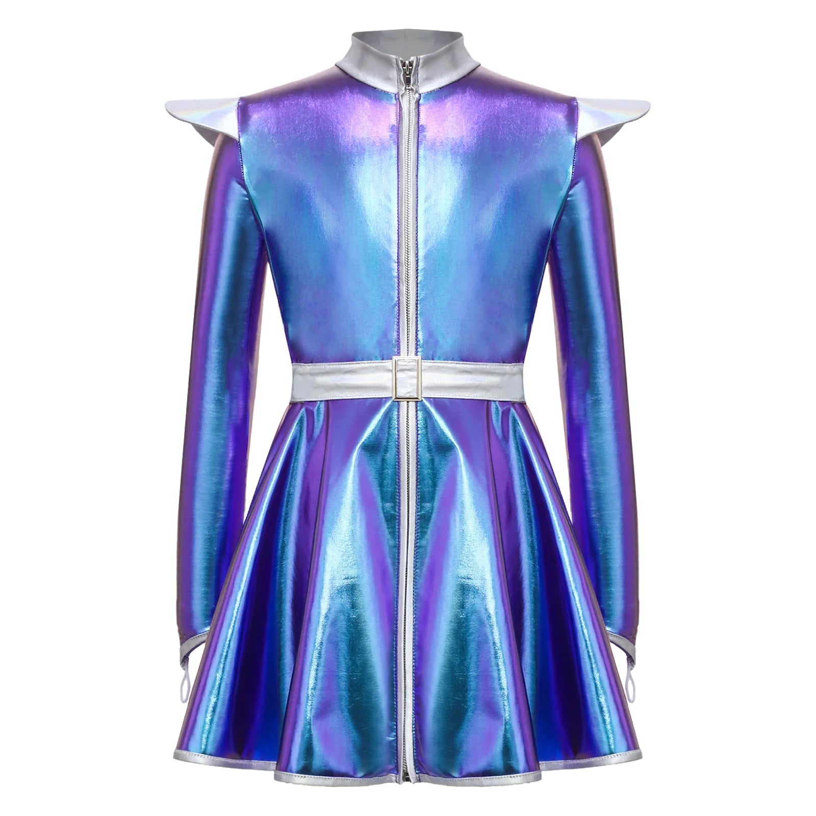 Kids Halloween Alien Costume Girls Metallic Shiny Zipper A-line Tutu Dress for Outer Space Robot Astronaut - product image 6