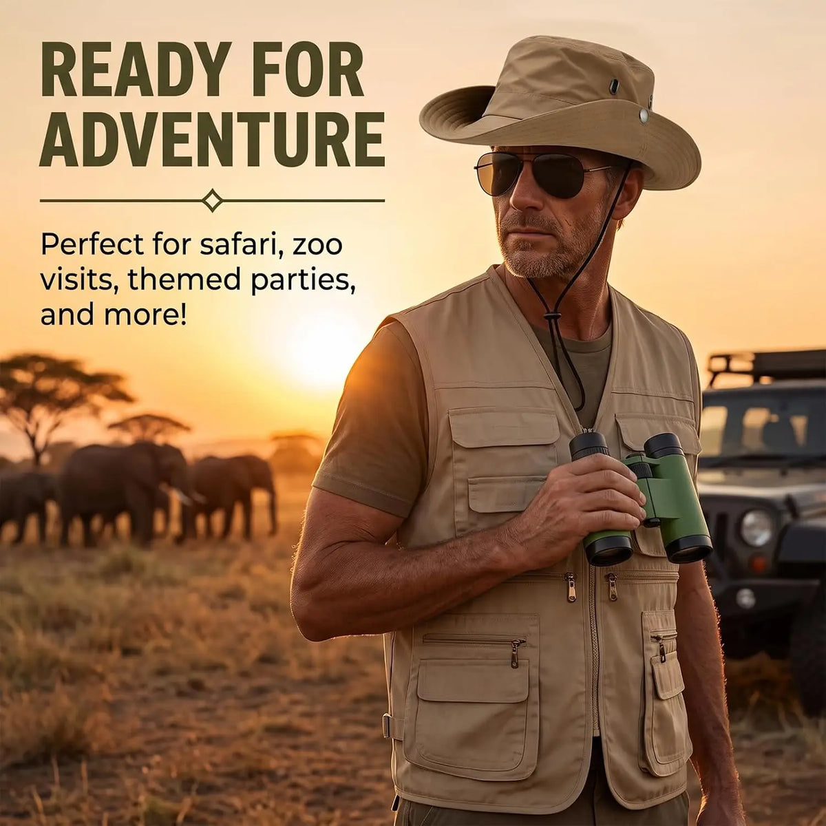 Men's Safari Explorer Costume Set – Vest, Hat & Sunglasses