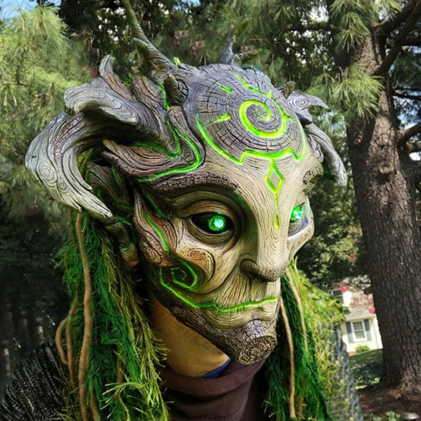 Horror LED Ghost Latex Spirit Forest Green Mask Halloween Tree Old Man Scary Festival Mask Creepy Demon Props - product image 4