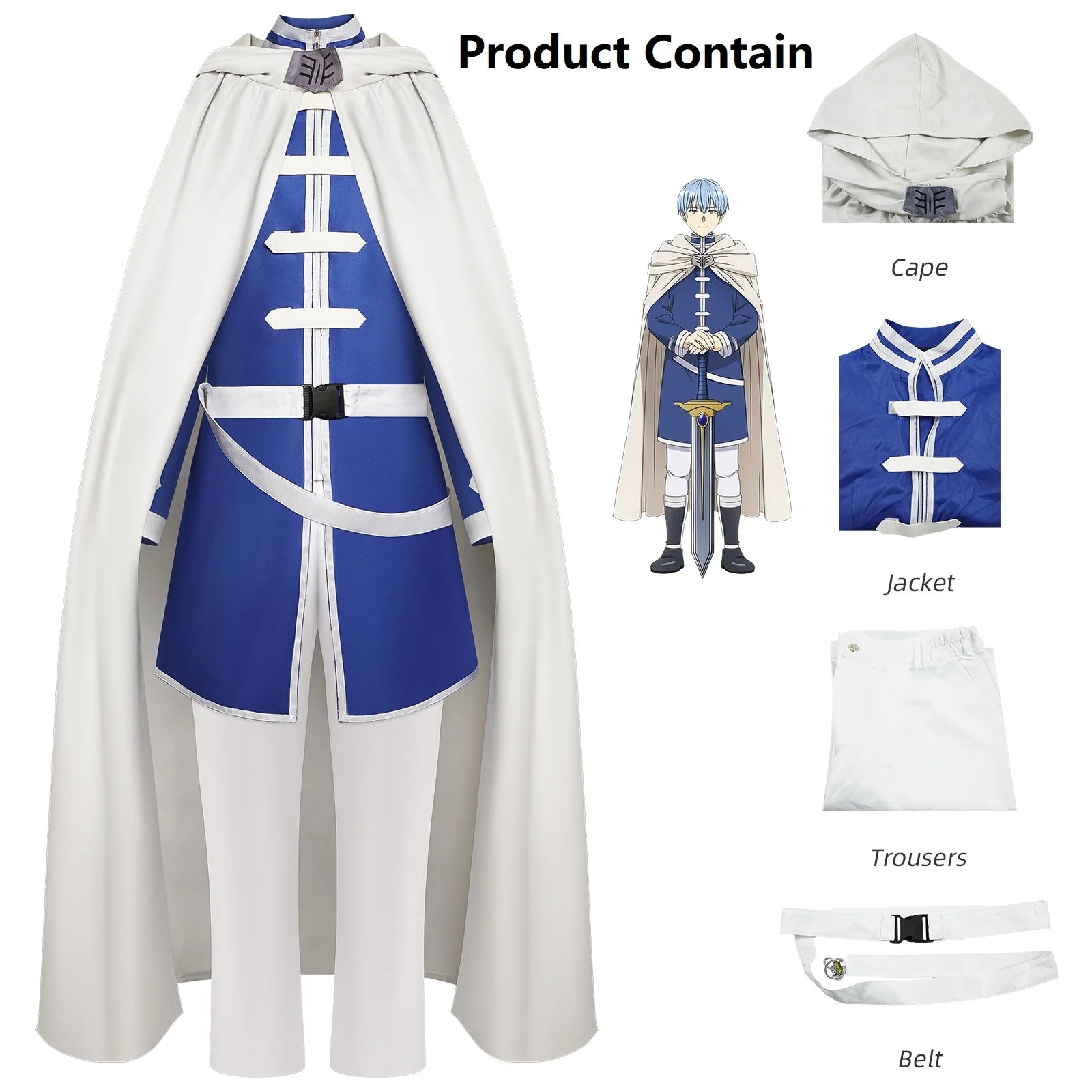 Anime Beyond Journey's End Costume Himmel Shawl Cloak Pants Suit Himmel Costume Halloween - Blue / S