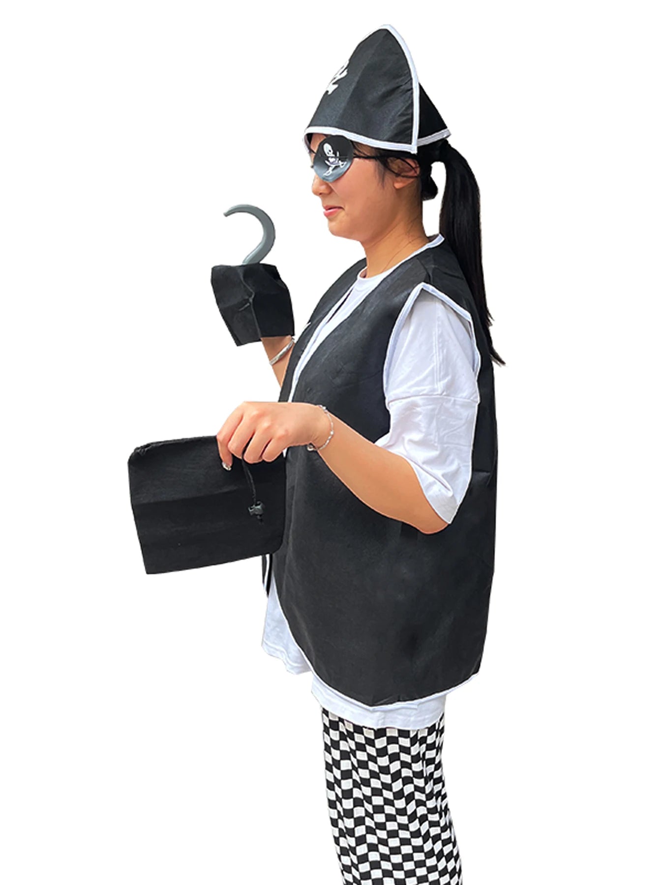 Captain Pirate Skull Costume Kid Women's Man Boy Girls Buccaneer Costume Outfit Hat Pants - adult 5pcs / One Size