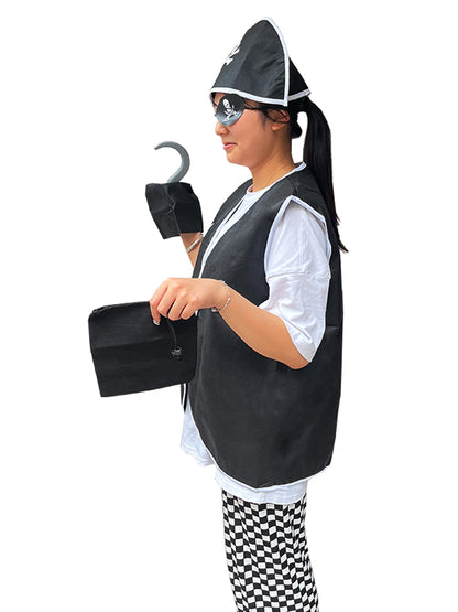Captain Pirate Skull Costume Kid Women's Man Boy Girls Buccaneer Costume Outfit Hat Pants - adult 5pcs / One Size