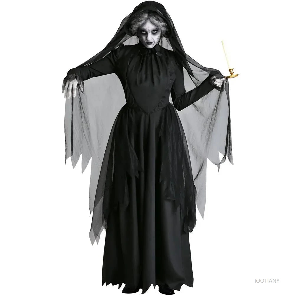 Adult Gothic Halloween Cosplay Death Hell Witch Dress Devil Vampire Uniform Black Long Skirt Costume Vintage - product image 2