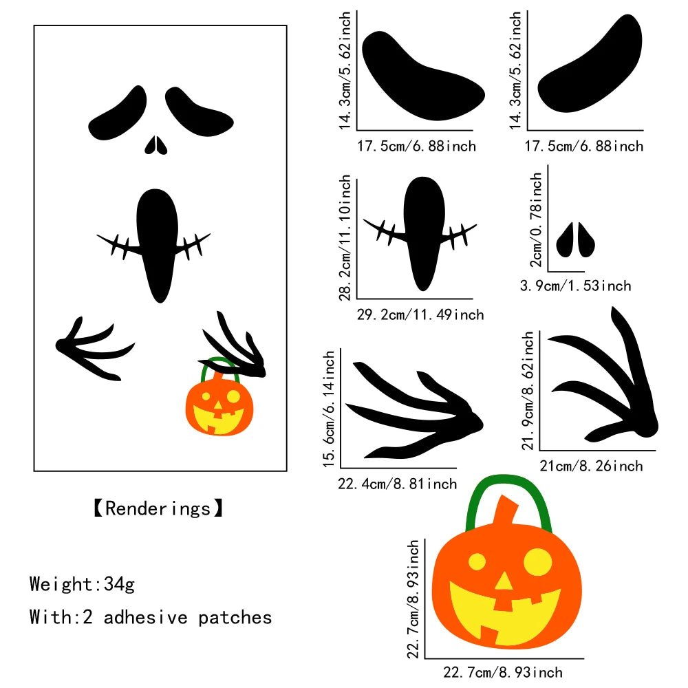 Halloween decorations room door stickers window decor skeleton hand pumpkin - product image 9