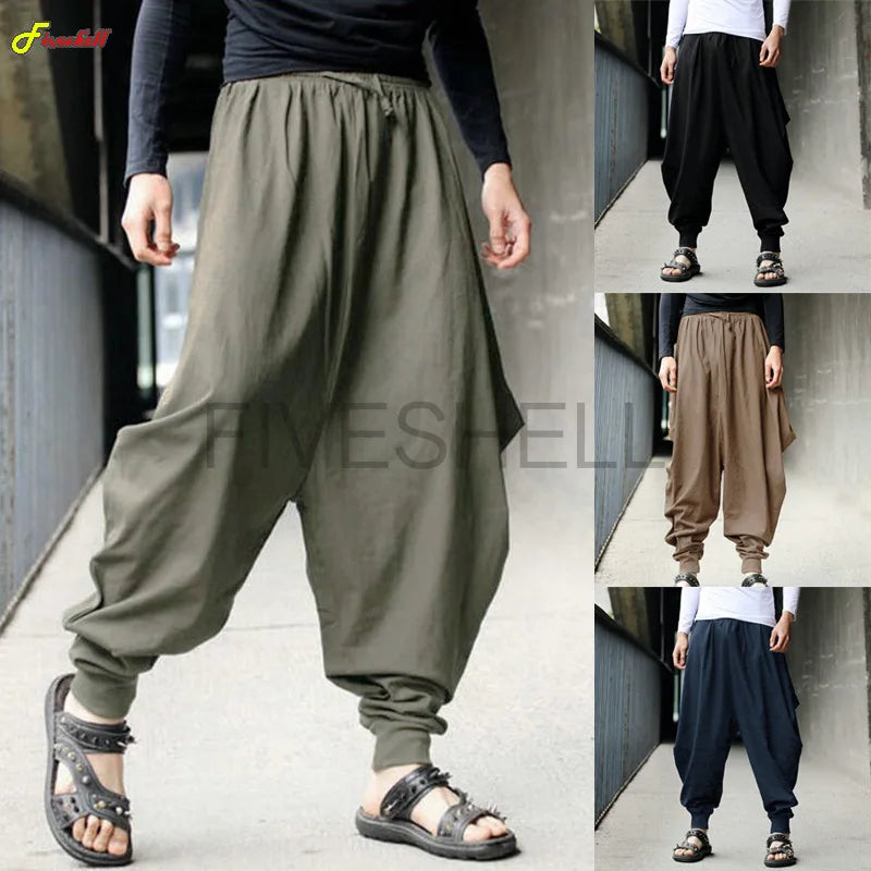 Medieval Costume Knight Costume Trousers News Men Haroun Joggers Vintage Pants Samurai - Color 2 / L