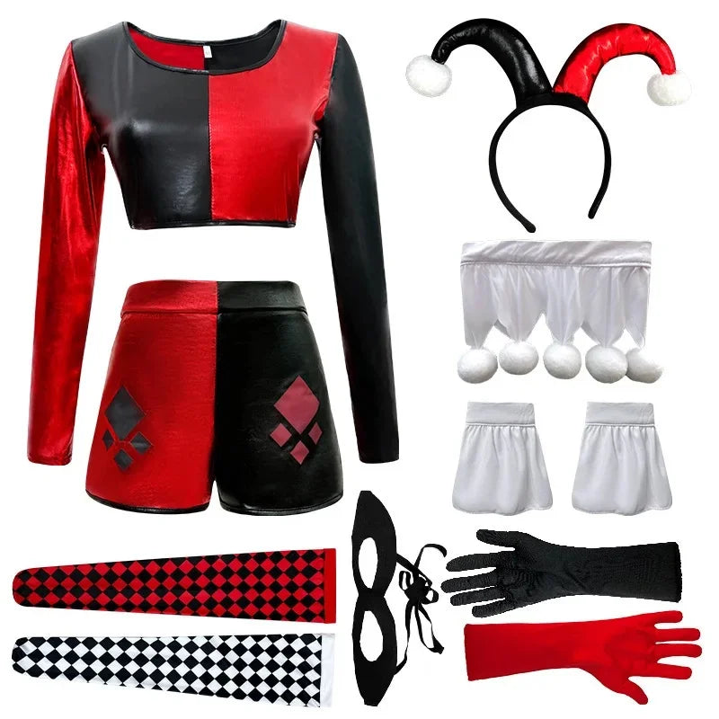 Halloween Circus Funny Clown Cosplay Costume Stage Role Playi Costume with Headband Gloves Checkered Socks - product image 6