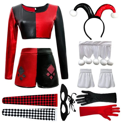 Halloween Circus Funny Clown Cosplay Costume Stage Role Playi Costume with Headband Gloves Checkered Socks - product image 6