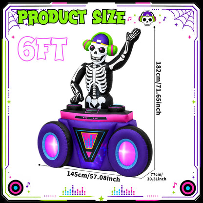6FT Skeleton DJ Inflatable - Halloween Music & Glow Lights,210T Fabric, 3Min Quick Inflate, Indoor/Outdoor - product image 6