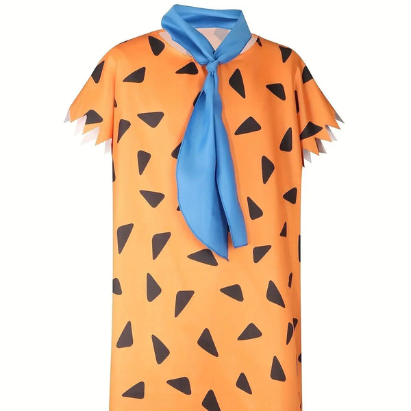 Adult Flintstone Costume Men's Caveman Fred Costume Flintstone Tunics Halloween Outfit - Orange / M