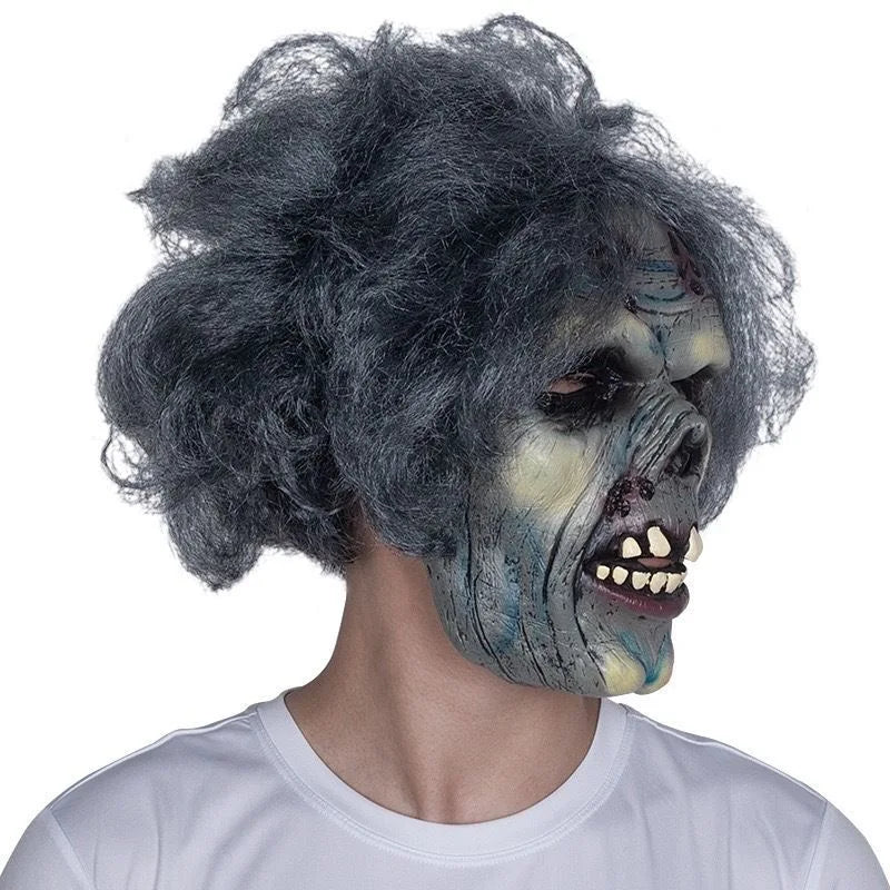 Gray-Haired Zombie Latex Mask – Scary Halloween Horror